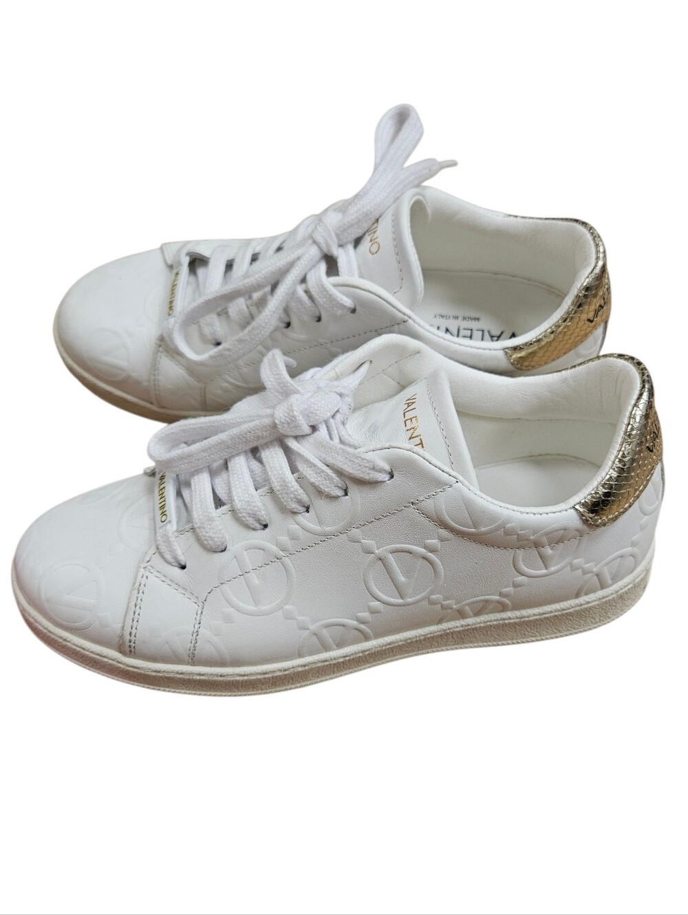 Valentino by Mario Valentino Sofia Monogram Leather Sneakers White 6 Luxury Logo